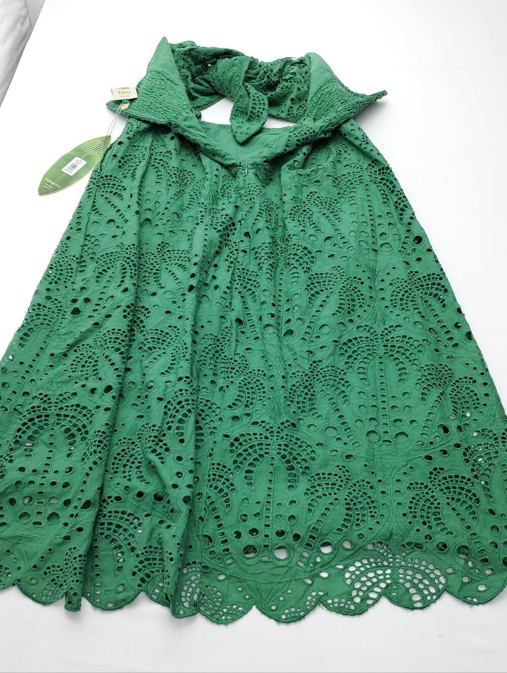 NEW FARM RIO Green Coconut Tree Richelieu Midi Dress Cotton Summer Resortwear L - Picture 11 of 15